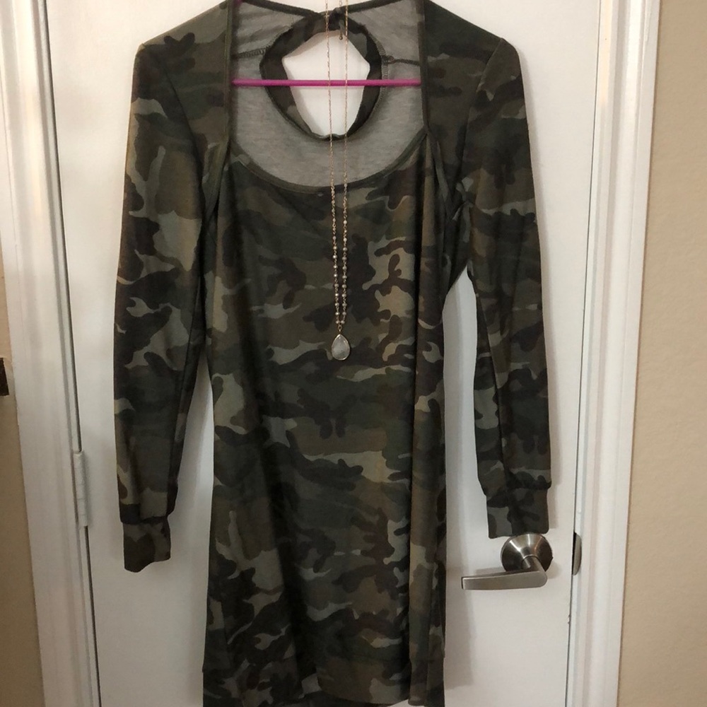 Camouflage Mini Sweatshirt Dress